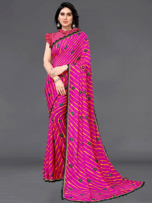 Satrani Pink Striped Saree With Unstitched Blouse Price in India