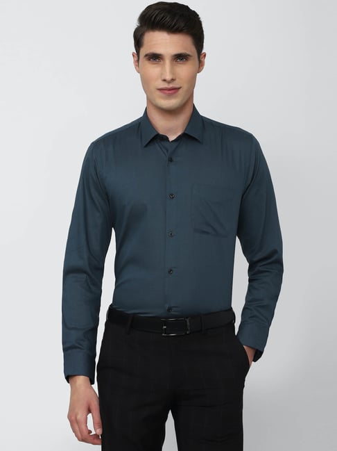 Peter England Navy Blue Regular Fit Shirt