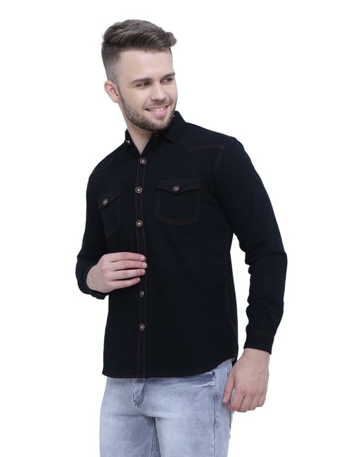 Buy Kuons Avenue Black Slim Fit Denim Shirt for Men's Online