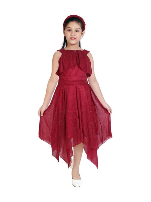 Tiny Girl Kids Maroon Regular Fit Dress