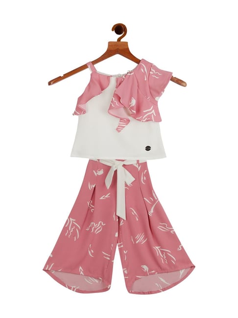 Tiny Girl Kids Onion Pink & White Regular Fit Top Set