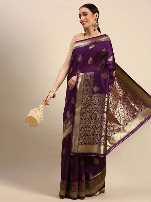 Mohey Purple Woven Saree With Unstitched Blouse Price in India