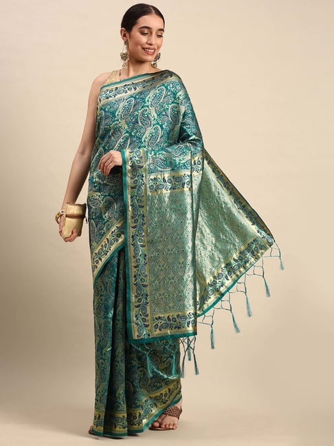 Mohey Green Woven Saree With Unstitched Blouse Price in India