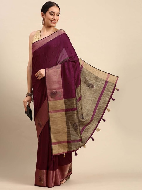 Mohey Purple Embellished Saree With Unstitched Blouse Price in India