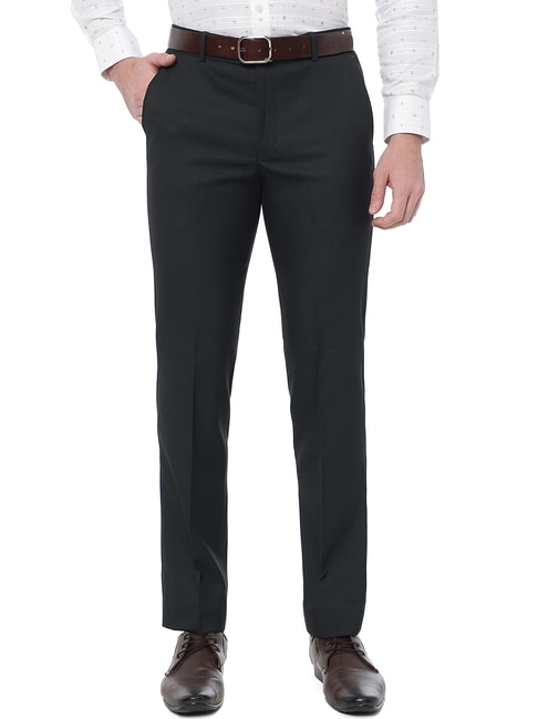 Jade Black Plain Solid Regular Fit Terry Rayon Pants For Men