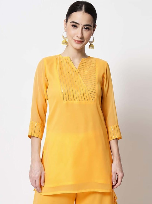 Hand Block Gathered Short Cotton Kurti Embellished With Embroidery   MISSPRINT