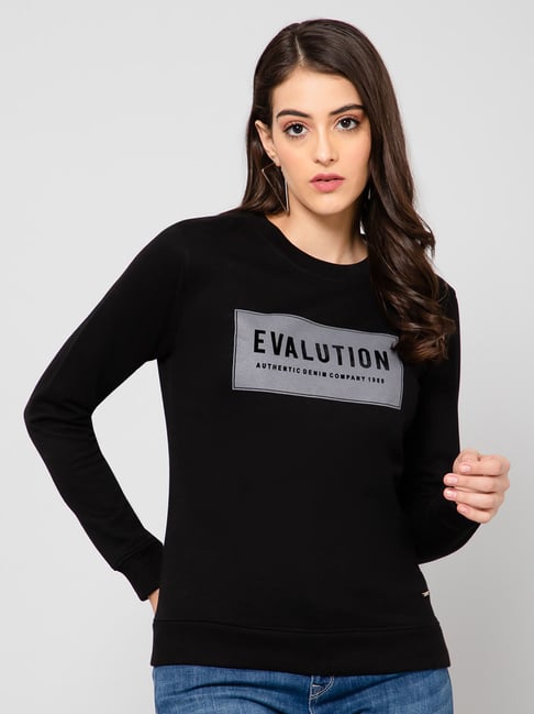 Buy Crozo By Cantabil Black Fleece Graphic Print Sweatshirt for