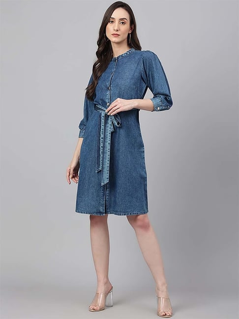 Janasya Blue A-Line Dress Price in India