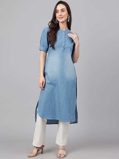 Cozami Womens Light Blue Denim Straight Fit Kurti in Wayanad at best price  by A V Collection - Justdial