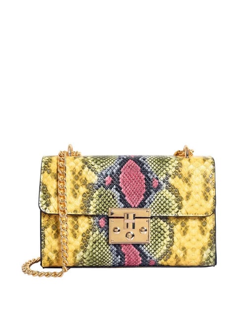 Buy Lino Perros Yellow Textured Medium Sling Handbag Online At