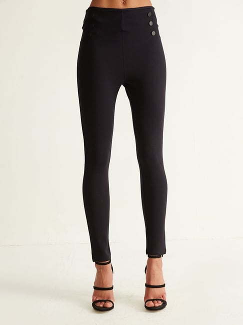 Button Detail Faux Leather Legging | Eloquii