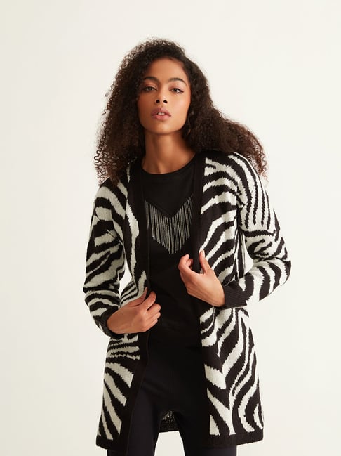 Cover Story Black & White Printed Long Cardigan