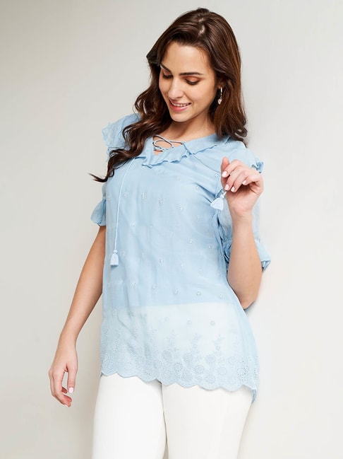AND Blue Embroidered Top Price in India