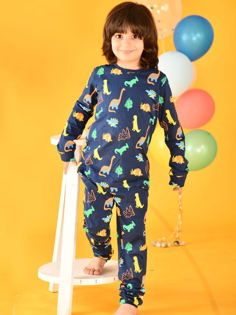 Anthrilo Kids Navy Printed Full Sleeves T-Shirt with Pyjamas