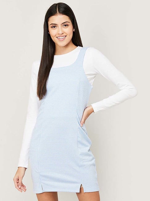 Ginger by Lifestyle Blue Chequered Shift Dress Price in India