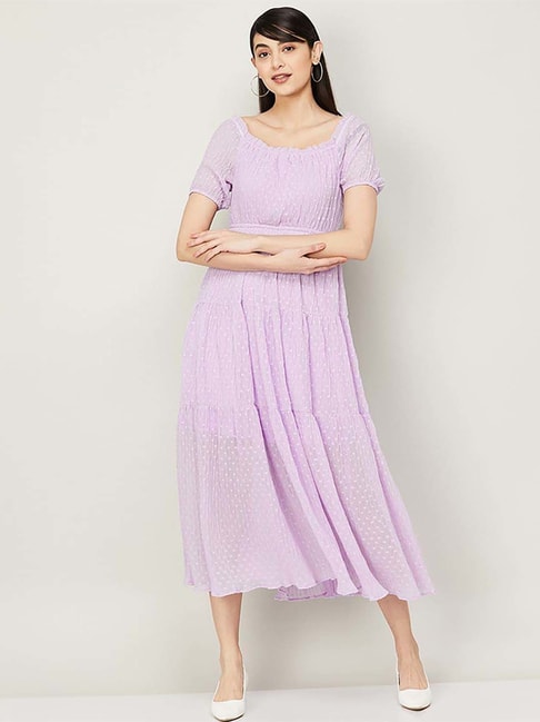 Code by Lifestyle Purple Self Pattern A-Line Dress Price in India