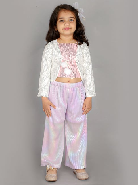 Lil Drama Kids Multicolor Embellished Full Sleeves Shrug