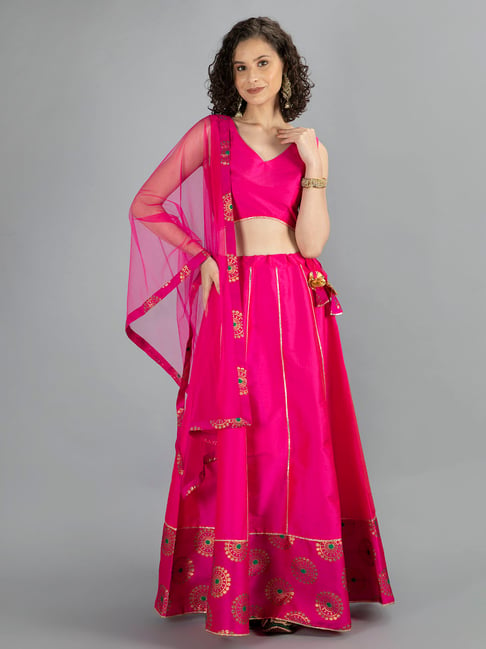 NEUDIS Pink Printed Lehenga Blouse Set With Dupatta Price in India
