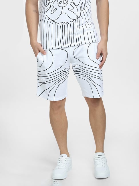 Jack & Jones White Slim Fit Printed Cotton Shorts