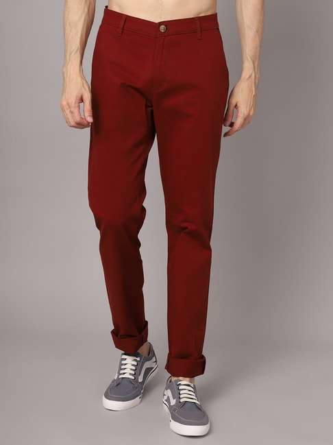 Cantabil Wine Regular Fit Flat Front Trousers