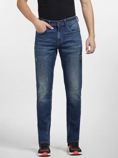 Jack & Jones Blue Slim Fit Low Rise Distressed Jeans