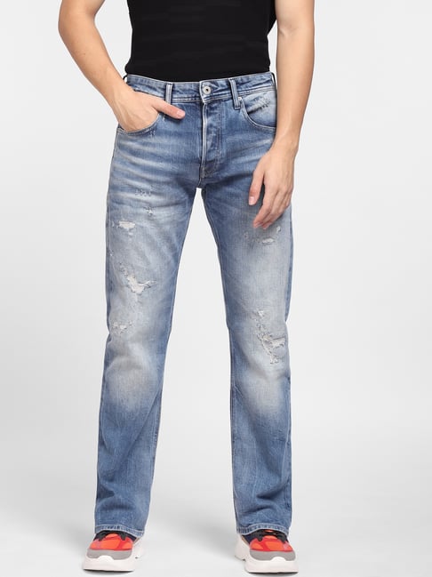 Jack & Jones Light Blue Bootcut Low Rise Distressed Jeans