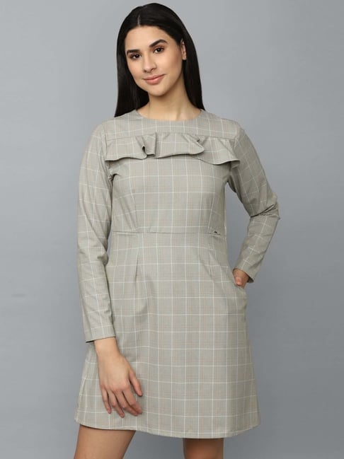 Allen Solly Grey Chequered A-Line Dress Price in India