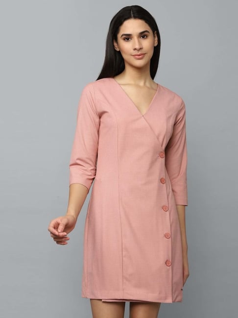 Allen Solly Peach Chequered A-Line Dress Price in India