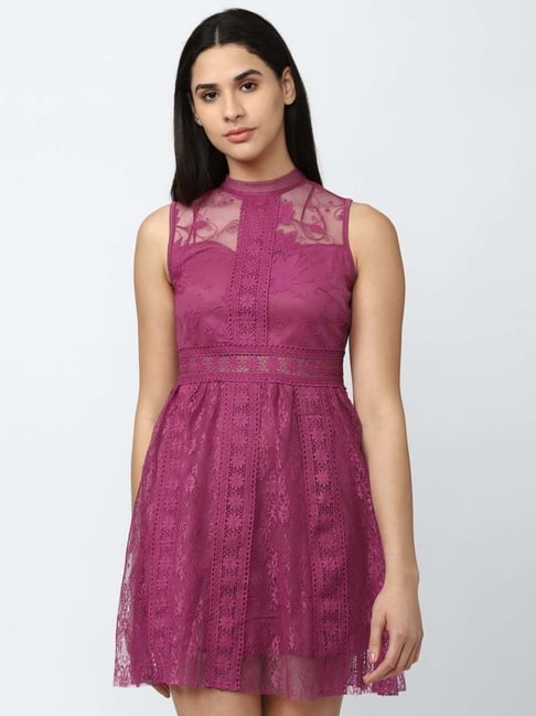Van Heusen Purple Self Pattern A-Line Dress Price in India
