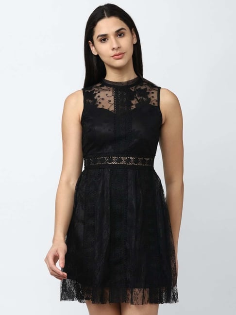 Van Heusen Black Self Pattern A-Line Dress Price in India