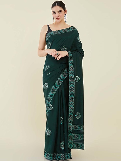 Soch Green Silk Embellished Saree With Unstitched Blouse Price in India