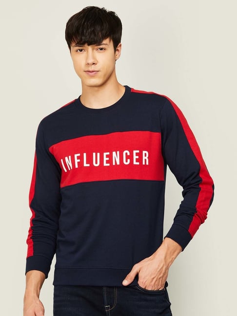 Fame Forever by Lifestyle Navy Blue & Red Regular Fit Printed Sweatshirt