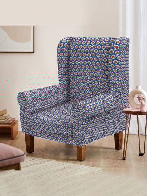 Sofa Blue Ikat Chair Chumbak Ikat Blue Sheesham Wood Begum Wing Chair