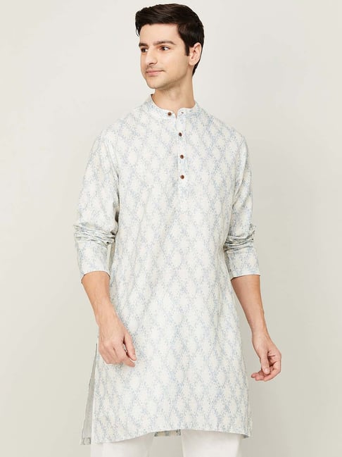 Melange by Lifestyle Light Blue Cotton Regular Fit Printed Kurta