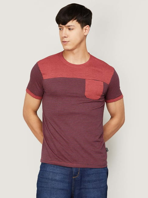 Fame Forever by Lifestyle Red & Black Slim Fit Striped T-Shirt