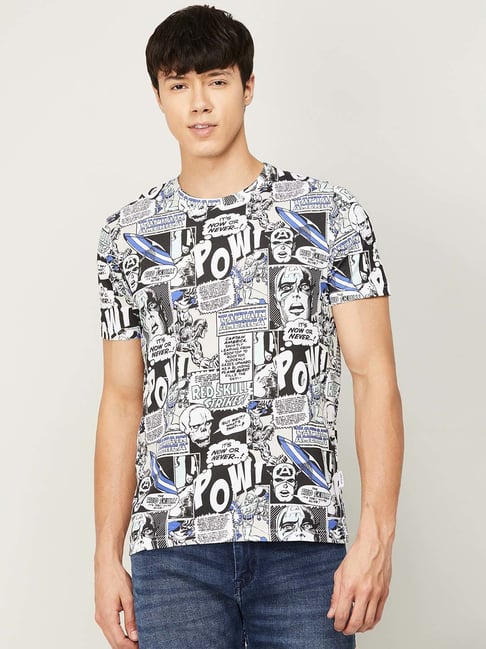 Fame Forever by Lifestyle Black & White Cotton Regular Fit Printed T-Shirt