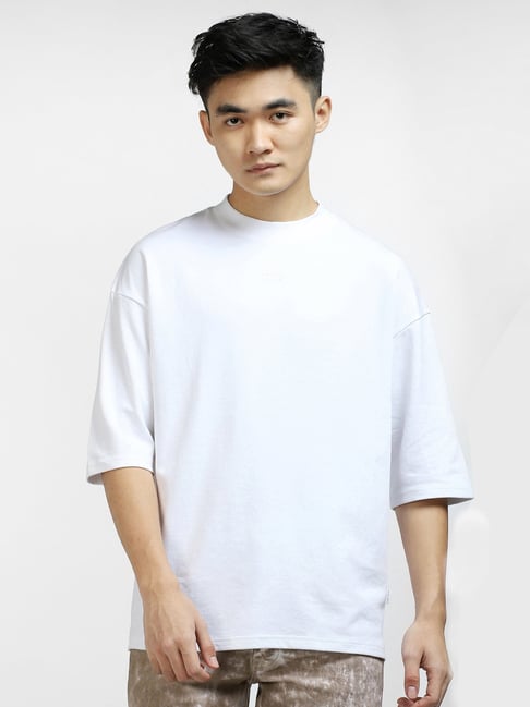 Buy Jack Jones White Boxy Fit Cotton Crew T-Shirt for Men's
