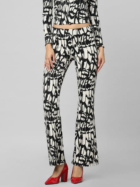 Only Black & White Printed Regular Fit High Rise Pants