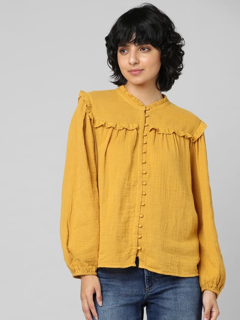 Only Mustard Cotton Regular Fit Top