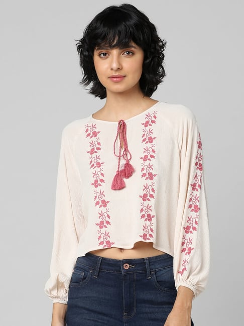 Only Peach Embroidered Crop Top