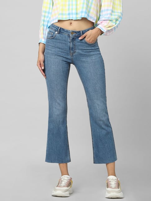 Buy Blue High Rise Lightning Patch Flared Jeans For Women Online - ONLY