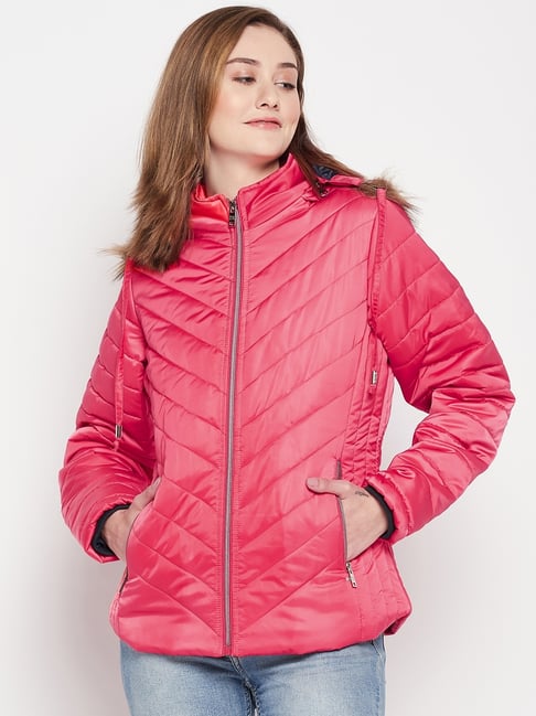 Girls' plain pink short padded jacket