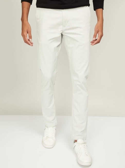 Linenblend tapered trousers  White  Ladies  HM IN