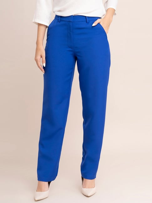 Buy the Womens Blue Slash Pocket Flat Front Straight Leg Side Zip Ankle  Pants Sz 4 | GoodwillFinds