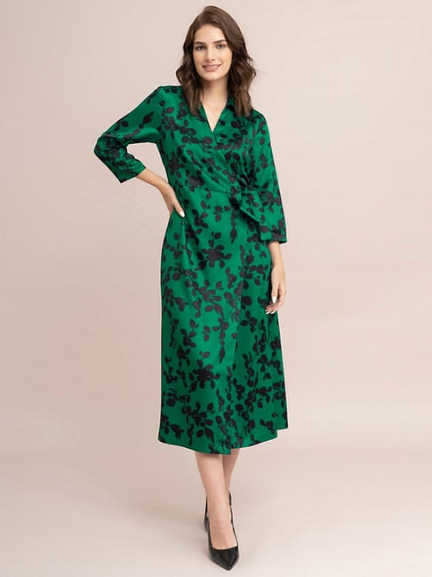Fablestreet Green Floral Print Wrap Dress-picture-40