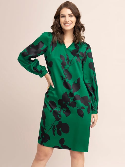 Green floral shift store dress