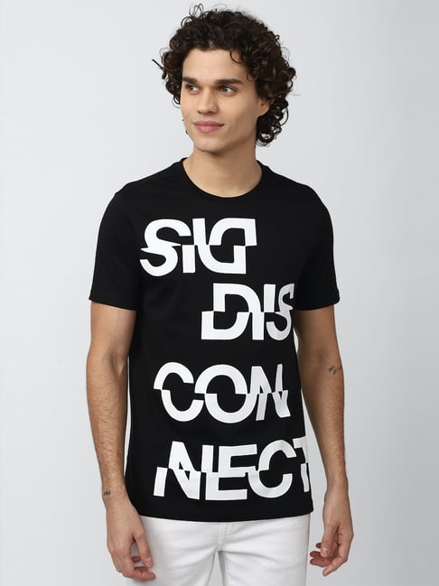 Buy Forever 21 Black White Cotton Regular Fit Printed T-Shirts