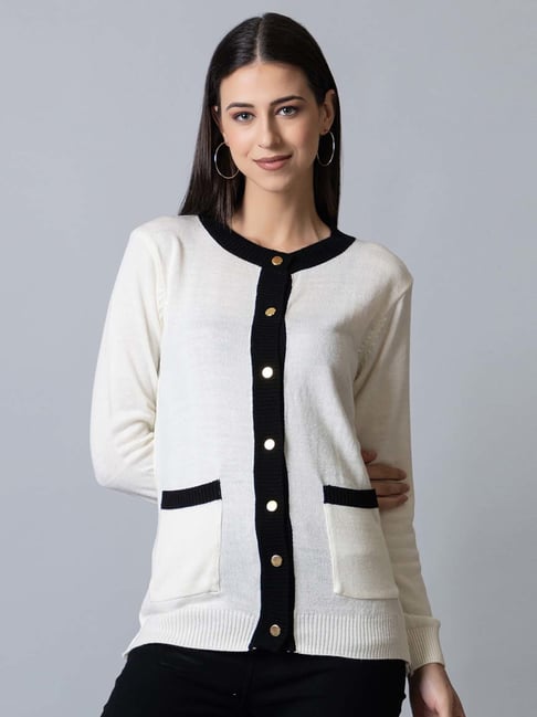 Buy Club York White Color-Block Cardigan for Women Online @ Tata CLiQ