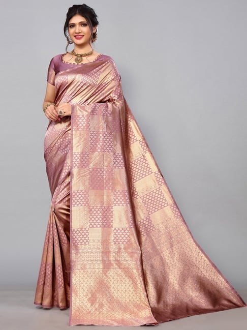Satrani Pink & Golden Woven Saree With Unstitched Blouse Price in India