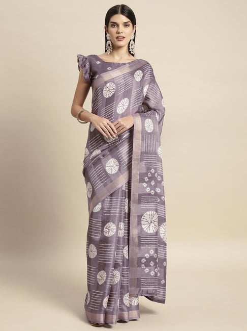 Satrani Purple Printed Saree With Unstitched Blouse Price in India